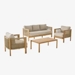 Conjunto de muebles de jardín de acacia y cuerdas para 5 plazas
