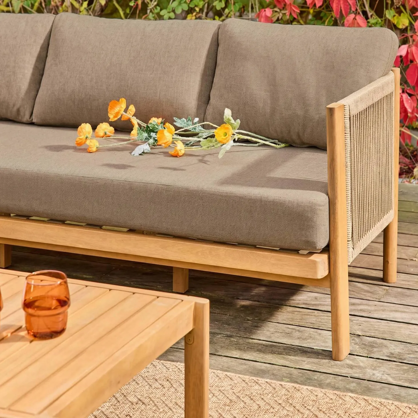 Conjunto de muebles de jardín de acacia y cuerdas para 5 plazas