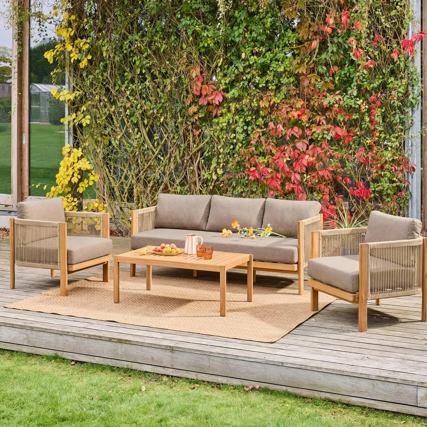 Conjunto de muebles de jardín de acacia y cuerdas para 5 plazas