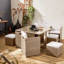 Conjunto mesa de jardín de resina, 8 plazas