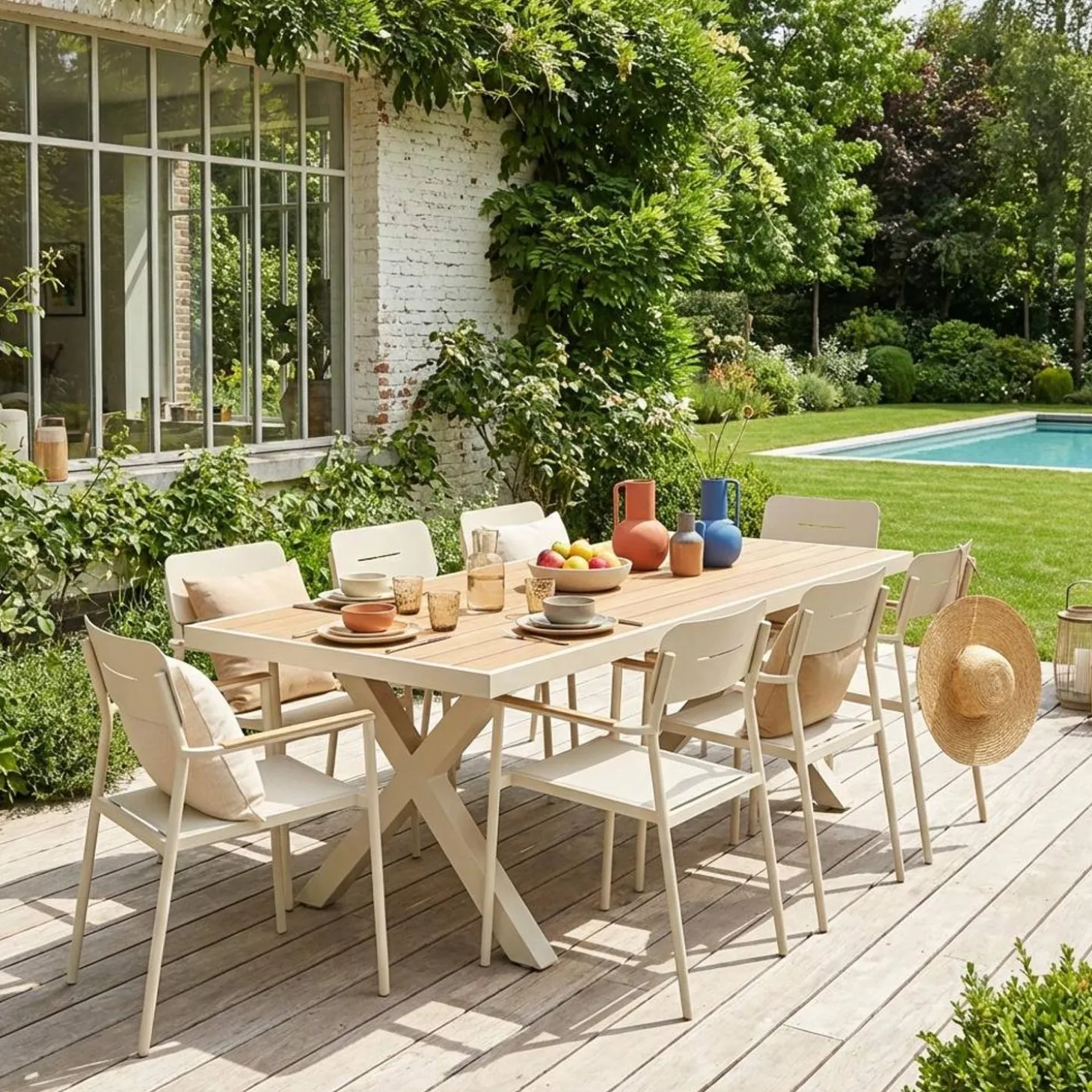 Conjunto mesa de jardín de aluminio con 8 sillas