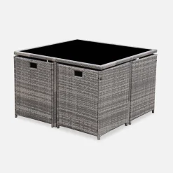 Conjunto mesa de jardín de resina, 8 plazas