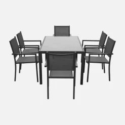 Conjunto mesa de jardín de aluminio y de textileno, 8 sillas