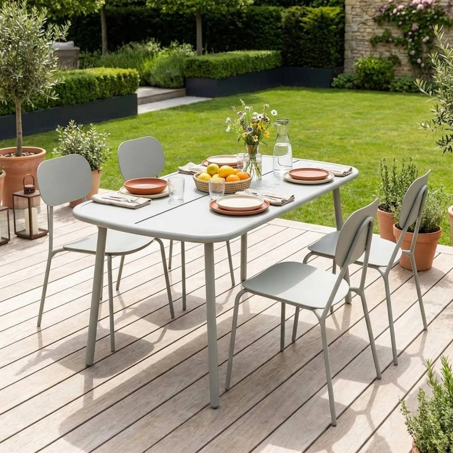 Conjunto mesa de jardín de aluminio, 4 sillas