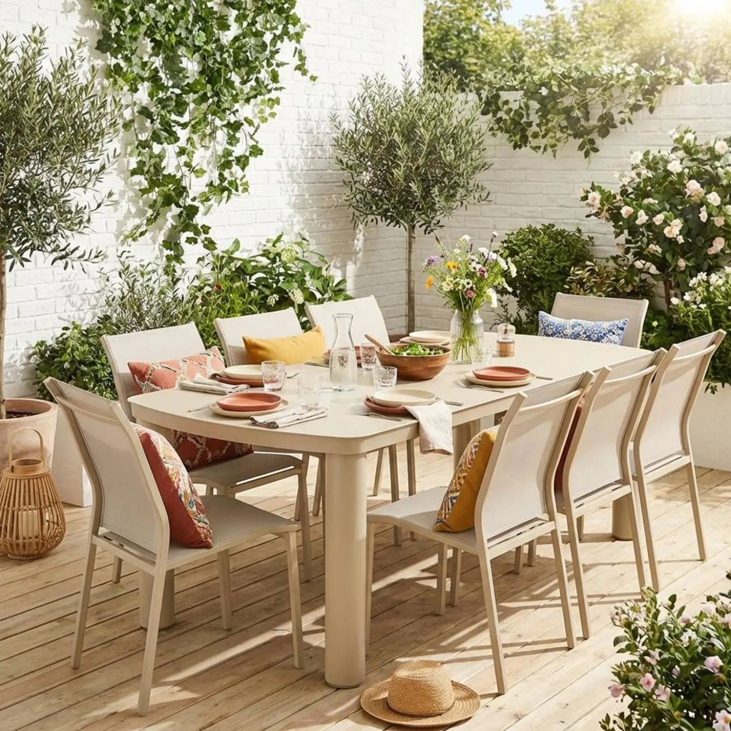 Conjunto mesa de jardín de aluminio con 8 sillas