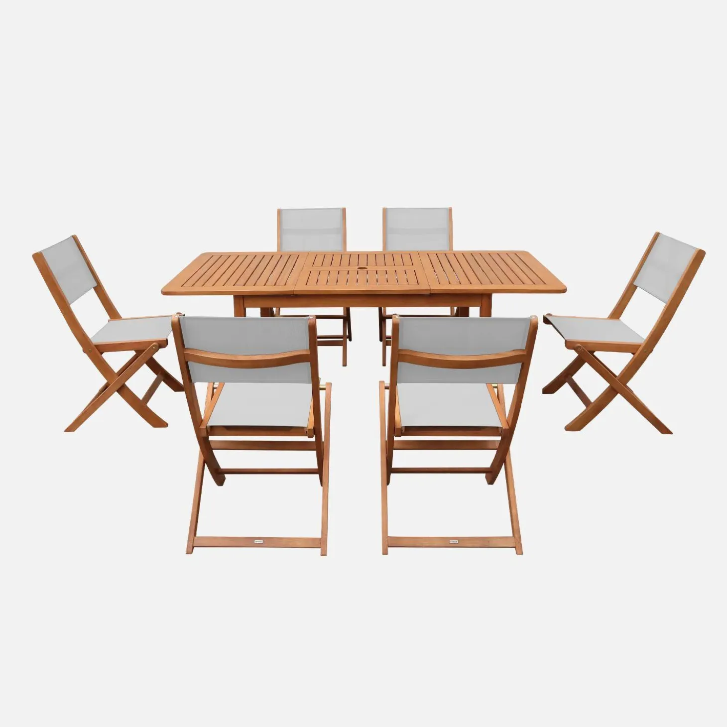 Conjunto mesa de jardín extensible de madera de eucalipto con 6 sillas