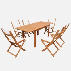 Conjunto mesa de jardín extensible de madera de eucalipto con 6 sillas