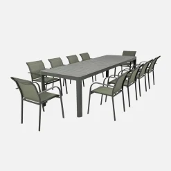 Conjunto mesa de jardín extensible de aluminio con 10 sillas