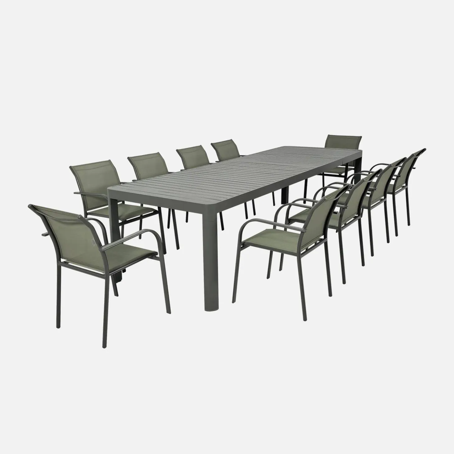 Conjunto mesa de jardín extensible de aluminio con 10 sillas