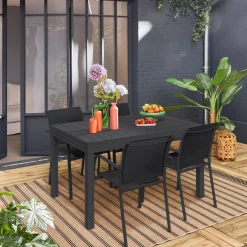 Conjunto mesa de jardín extensible de aluminio con 8 sillas