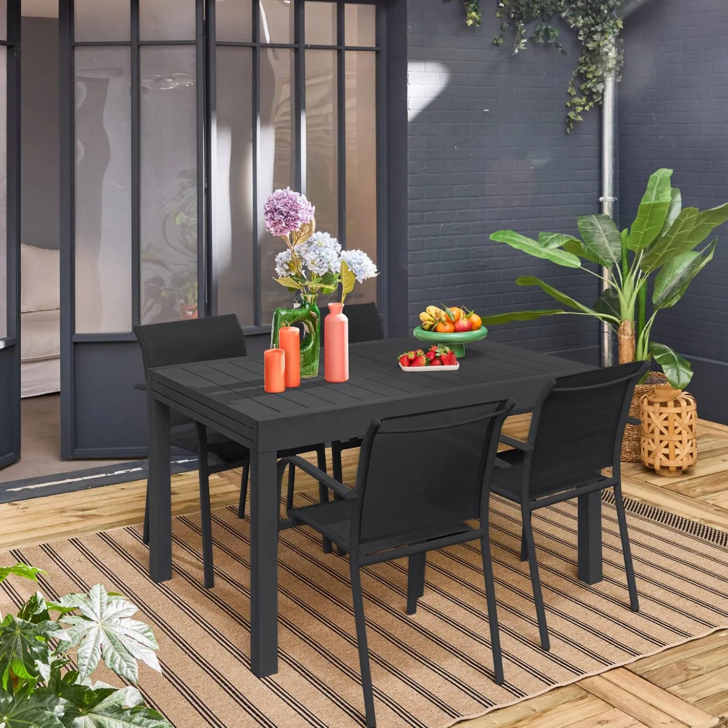 Conjunto mesa de jardín extensible de aluminio con 8 sillas
