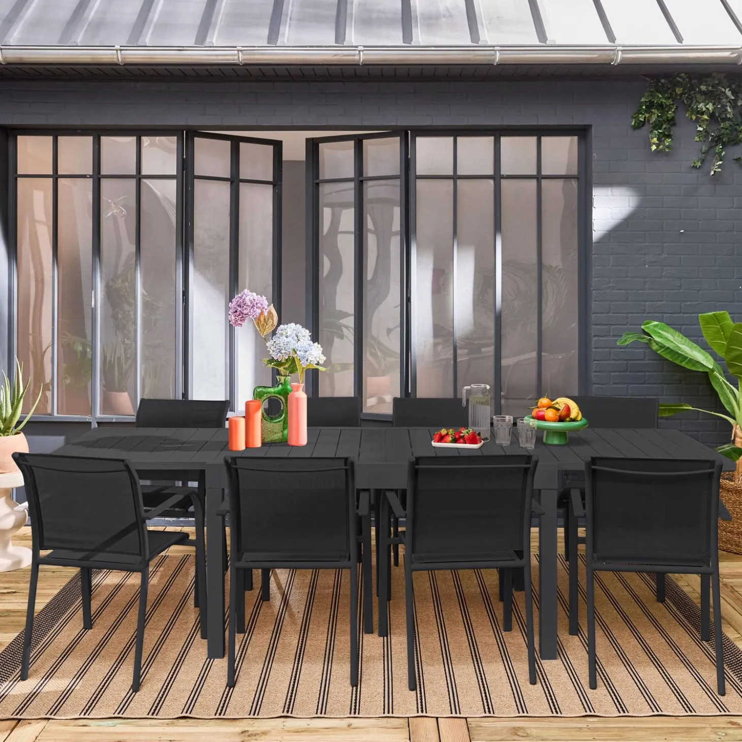 Conjunto mesa de jardín extensible de aluminio con 8 sillas