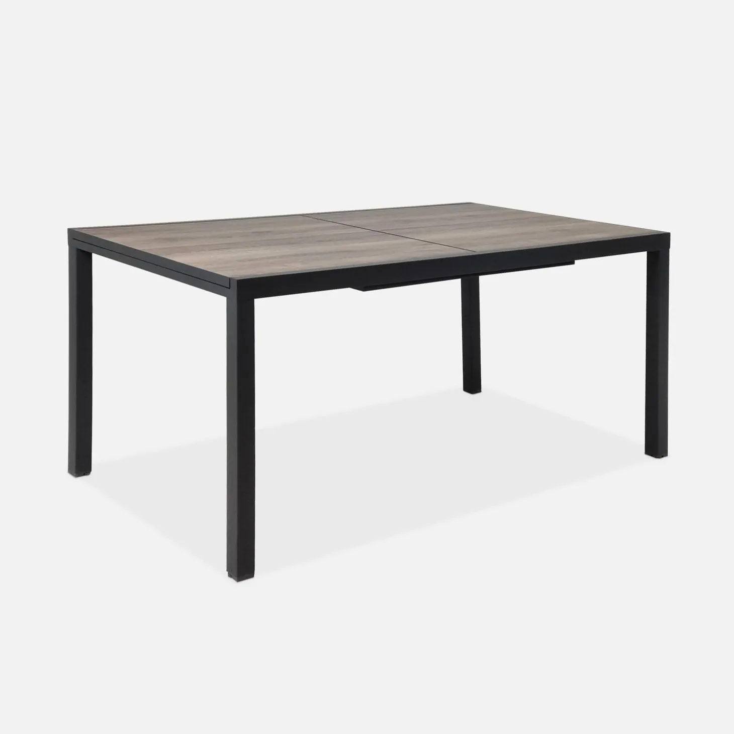 Conjunto mesa de jardín extensible de aluminio efecto madera con 8 sillas