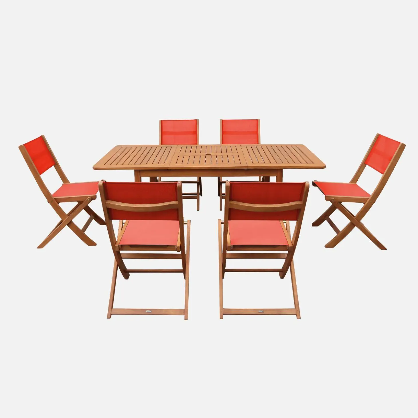 Conjunto mesa de jardín extensible de madera de eucalipto con 6 sillas
