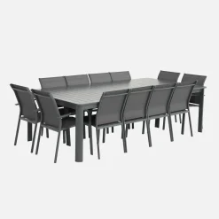 Conjunto mesa de jardín extensible de aluminio con 12 sillas