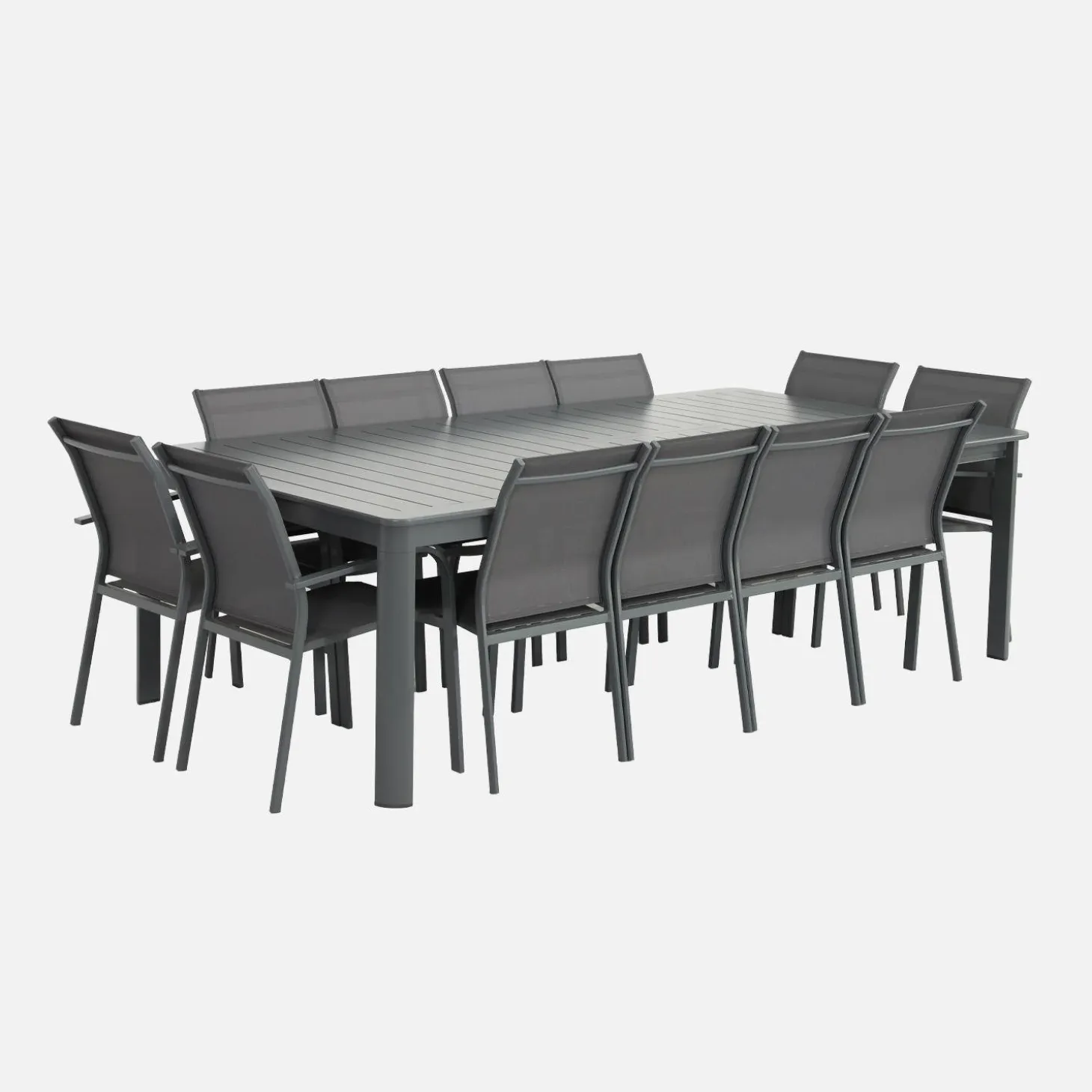 Conjunto mesa de jardín extensible de aluminio con 12 sillas