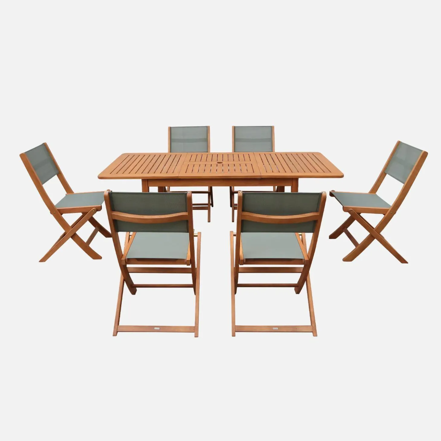 Conjunto mesa de jardín extensible de madera de eucalipto con 6 sillas