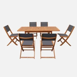 Conjunto mesa de jardín extensible de madera de eucalipto con 6 sillas