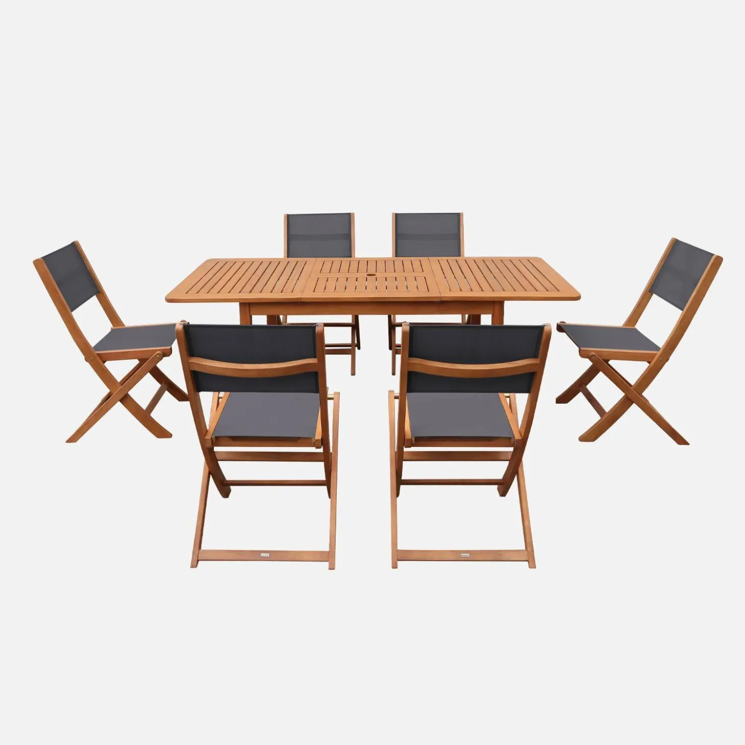 Conjunto mesa de jardín extensible de madera de eucalipto con 6 sillas