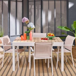 Conjunto mesa de jardín extensible de aluminio con 8 sillas