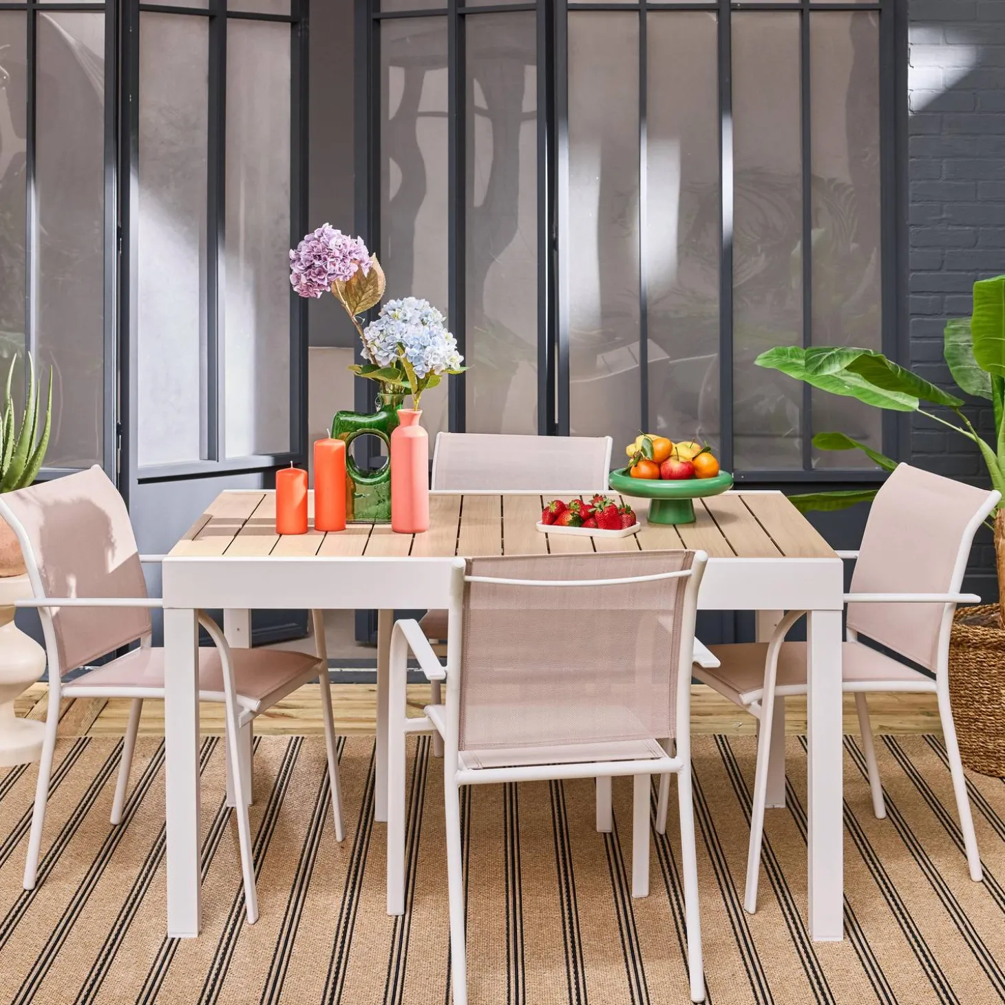Conjunto mesa de jardín extensible de aluminio con 8 sillas
