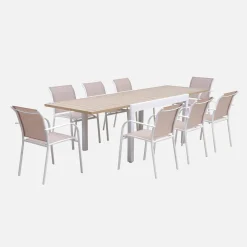 Conjunto mesa de jardín extensible de aluminio con 8 sillas