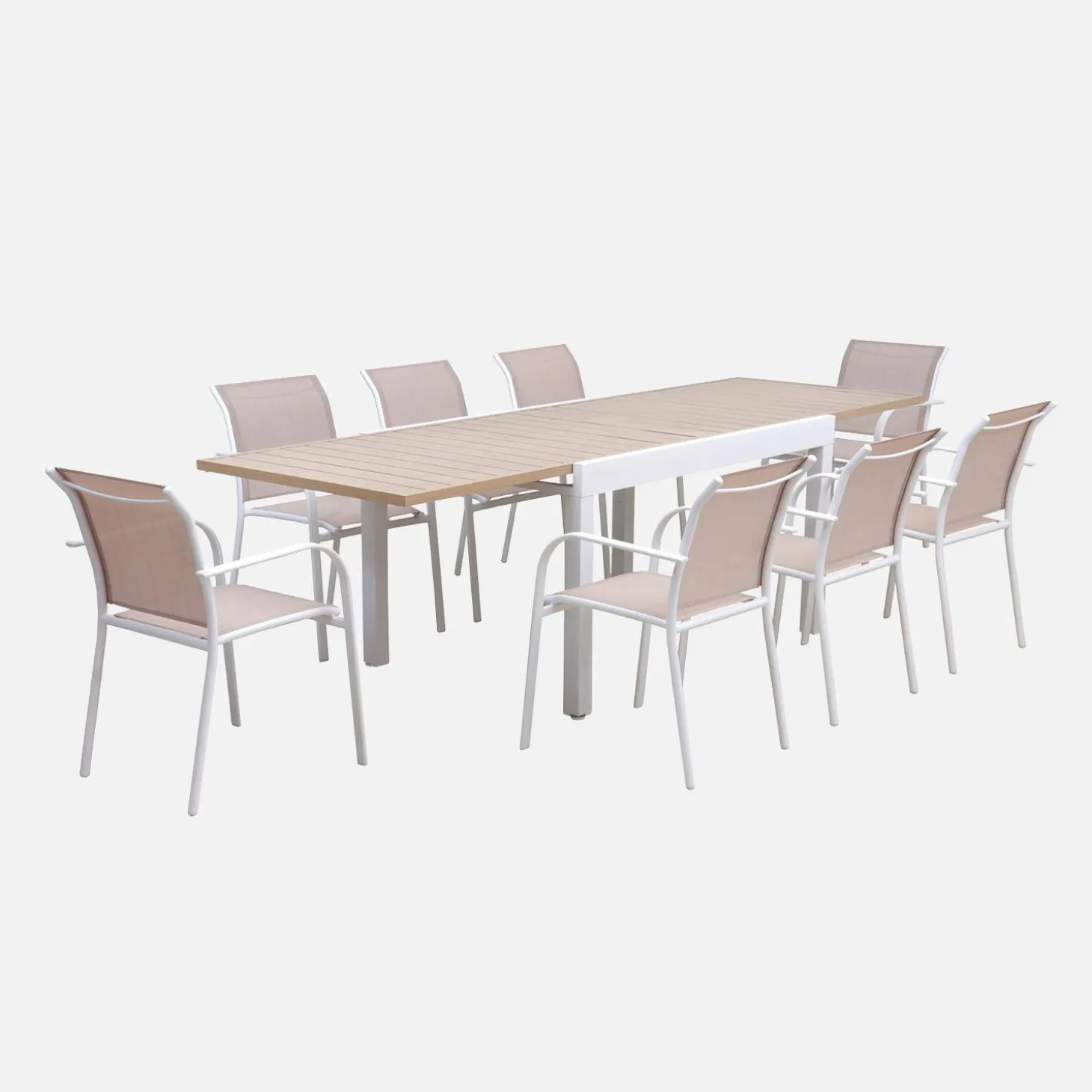 Conjunto mesa de jardín extensible de aluminio con 8 sillas