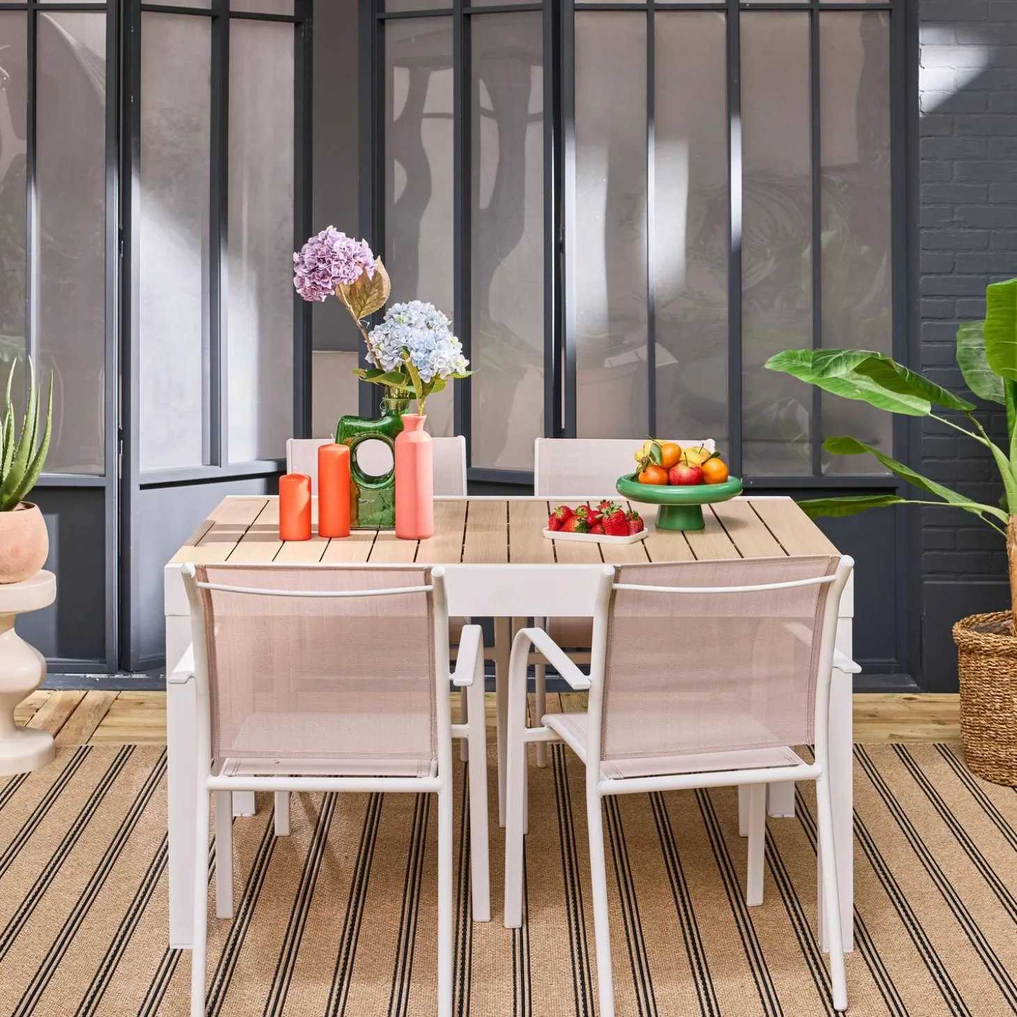 Conjunto mesa de jardín extensible de aluminio con 8 sillas