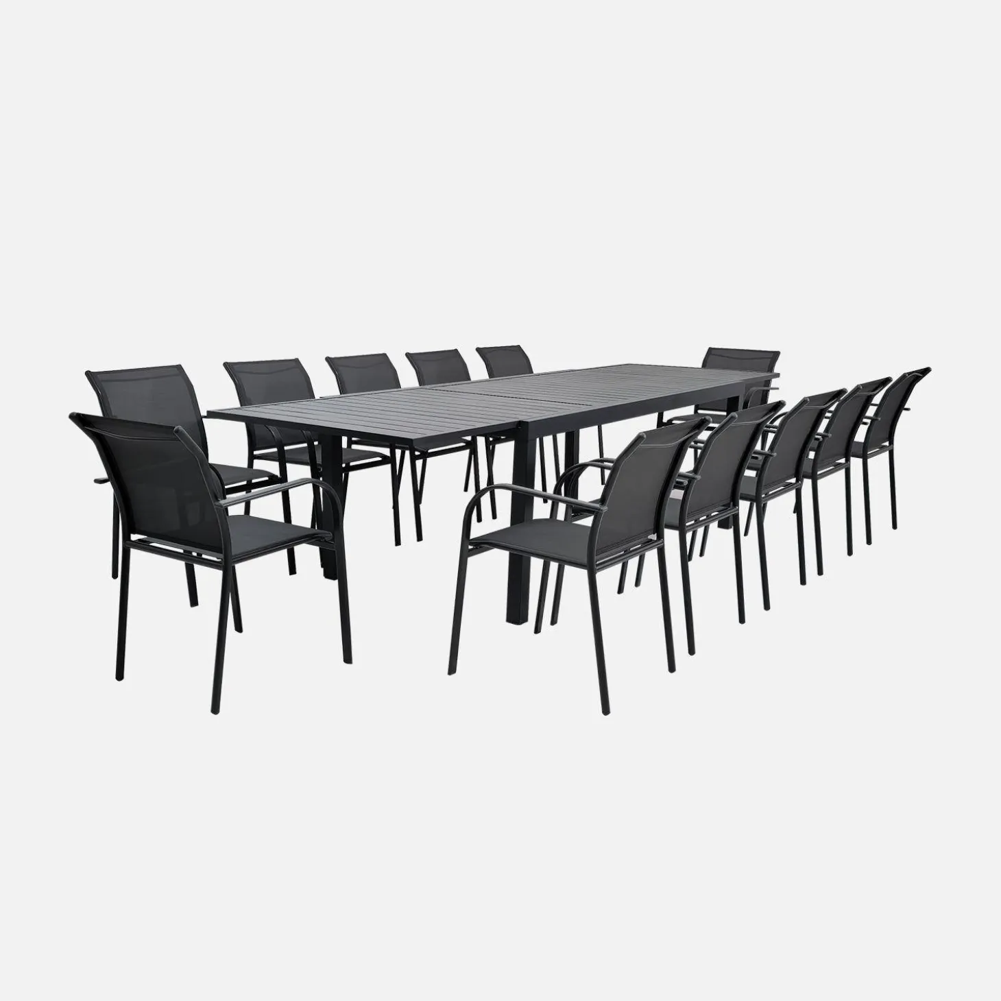 Conjunto mesa de jardín extensible de aluminio con 10 sillas