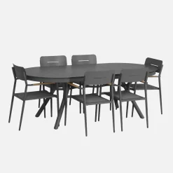 Conjunto mesa de jardín ovalada extensible de aluminio con 6 sillas