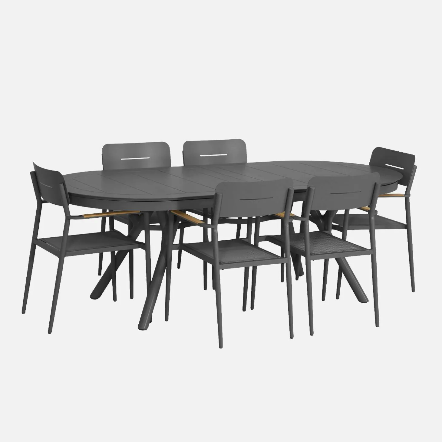 Conjunto mesa de jardín ovalada extensible de aluminio con 6 sillas