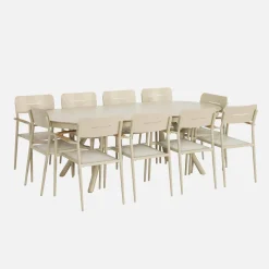 Conjunto mesa de jardín ovalada extensible de aluminio con 10 sillas