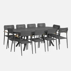 Conjunto mesa de jardín ovalada extensible de aluminio con 10 sillas