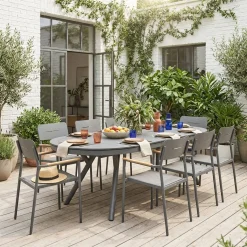 Conjunto mesa de jardín ovalada extensible de aluminio con 8 sillas
