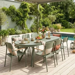 Conjunto mesa de jardín ovalada extensible de aluminio con 8 sillas