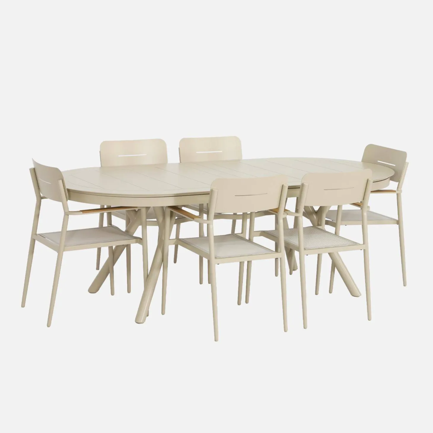 Conjunto mesa de jardín ovalada extensible de aluminio con 6 sillas