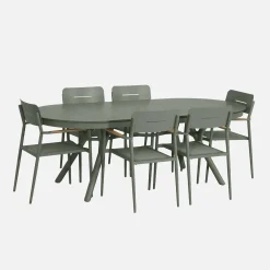 Conjunto mesa de jardín ovalada extensible de aluminio con 6 sillas
