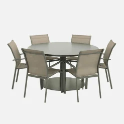 Conjunto mesa de jardín redonda de aluminio con 6 sillas