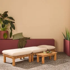 Conjunto tumbona modular de madera de acacia con múltiples posiciones y mesa
