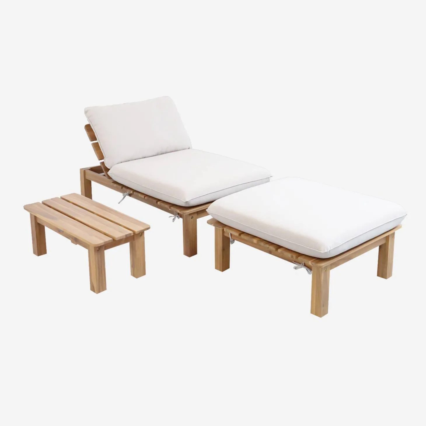 Conjunto tumbona modular de madera de acacia con múltiples posiciones y mesa