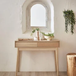 Consola con efecto madera de 2 cajones, 100cm