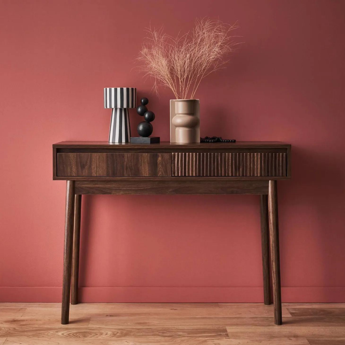 Consola con efecto madera de 2 cajones, 100cm