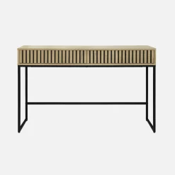 Consola contemporánea de madera estriada y metal con 2 cajones, 120cm