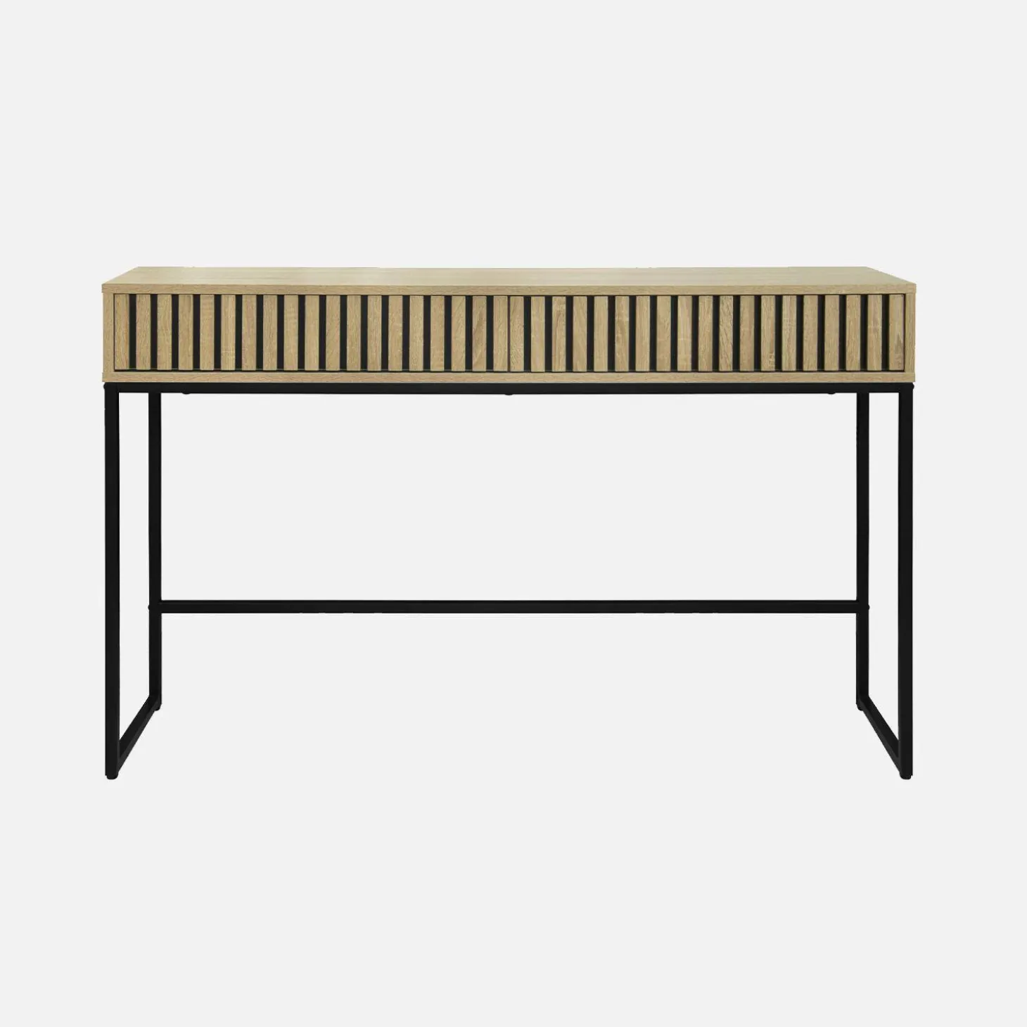 Consola contemporánea de madera estriada y metal con 2 cajones, 120cm
