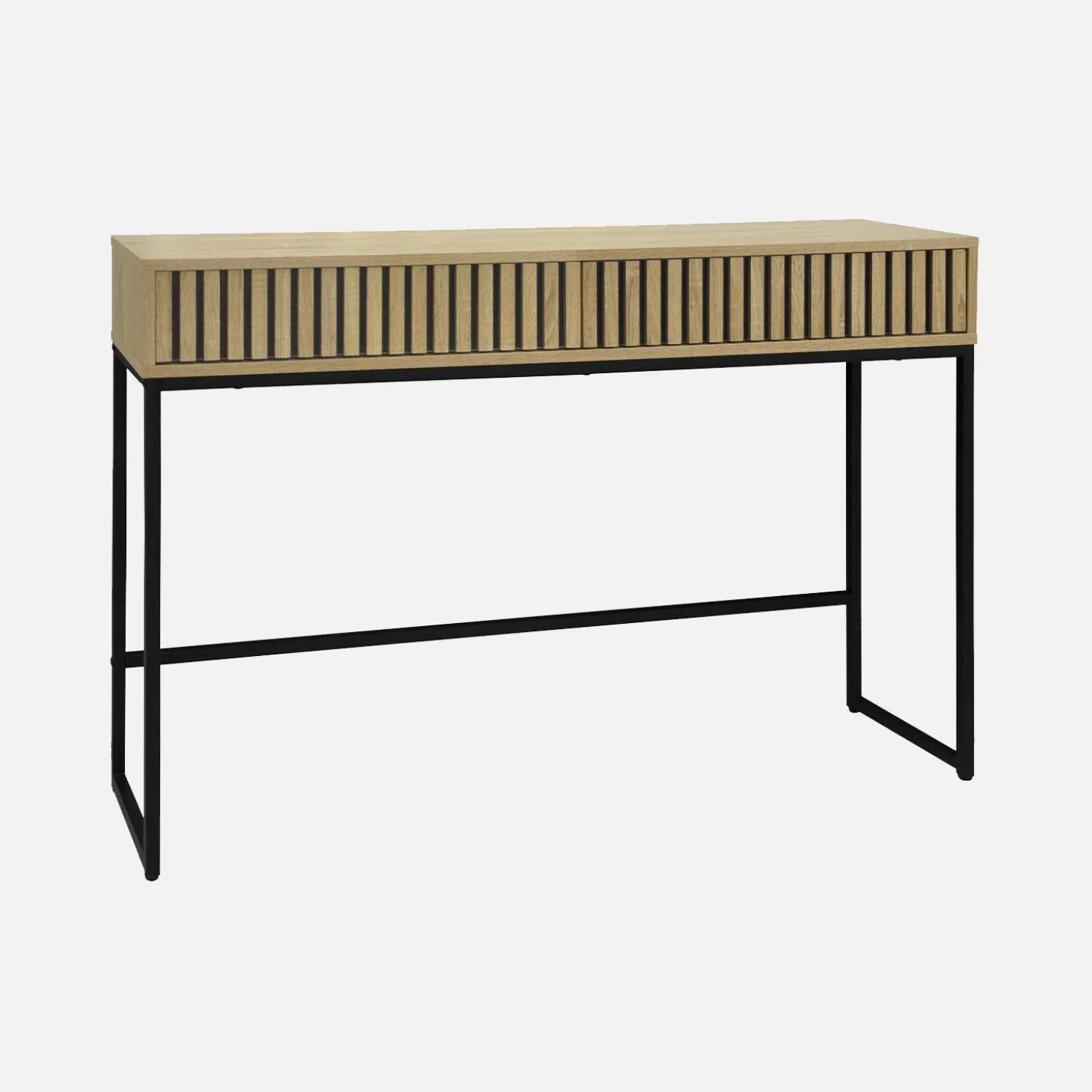 Consola contemporánea de madera estriada y metal con 2 cajones, 120cm