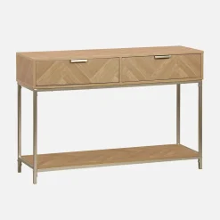 Consola de madera con efecto espiga y 2 cajones, 110cm