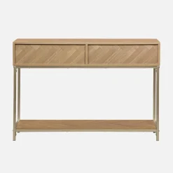 Consola de madera con efecto espiga y 2 cajones, 110cm