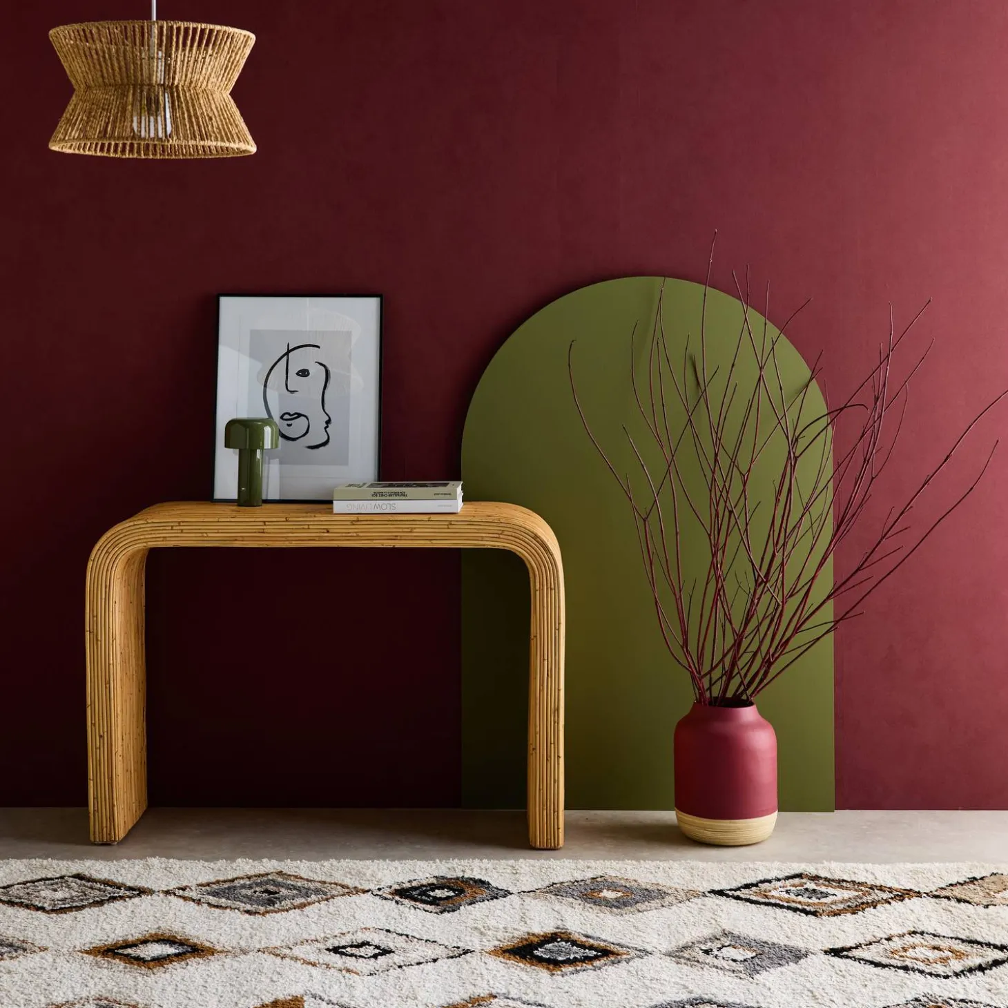 Consola de ratán natural, 110cm