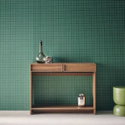 Consola efecto madera con 2 cajones y estante, 100cm