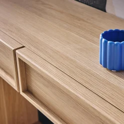 Consola efecto madera con 2 cajones y estante, 100cm